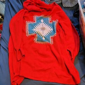 Red Sweater with Geometric Design